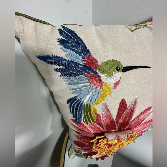 Pier 1 Decorative Embroidered Hummingbird Summer Tropical Throw Pillow - Picture 5 of 13
